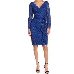 MARINA Cobalt Blue Lace Long Sleeve Dress
